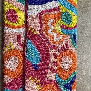 Treasure Jewels Beaded Floral Crossbody Clutch in Pink, Orange & Turquoise